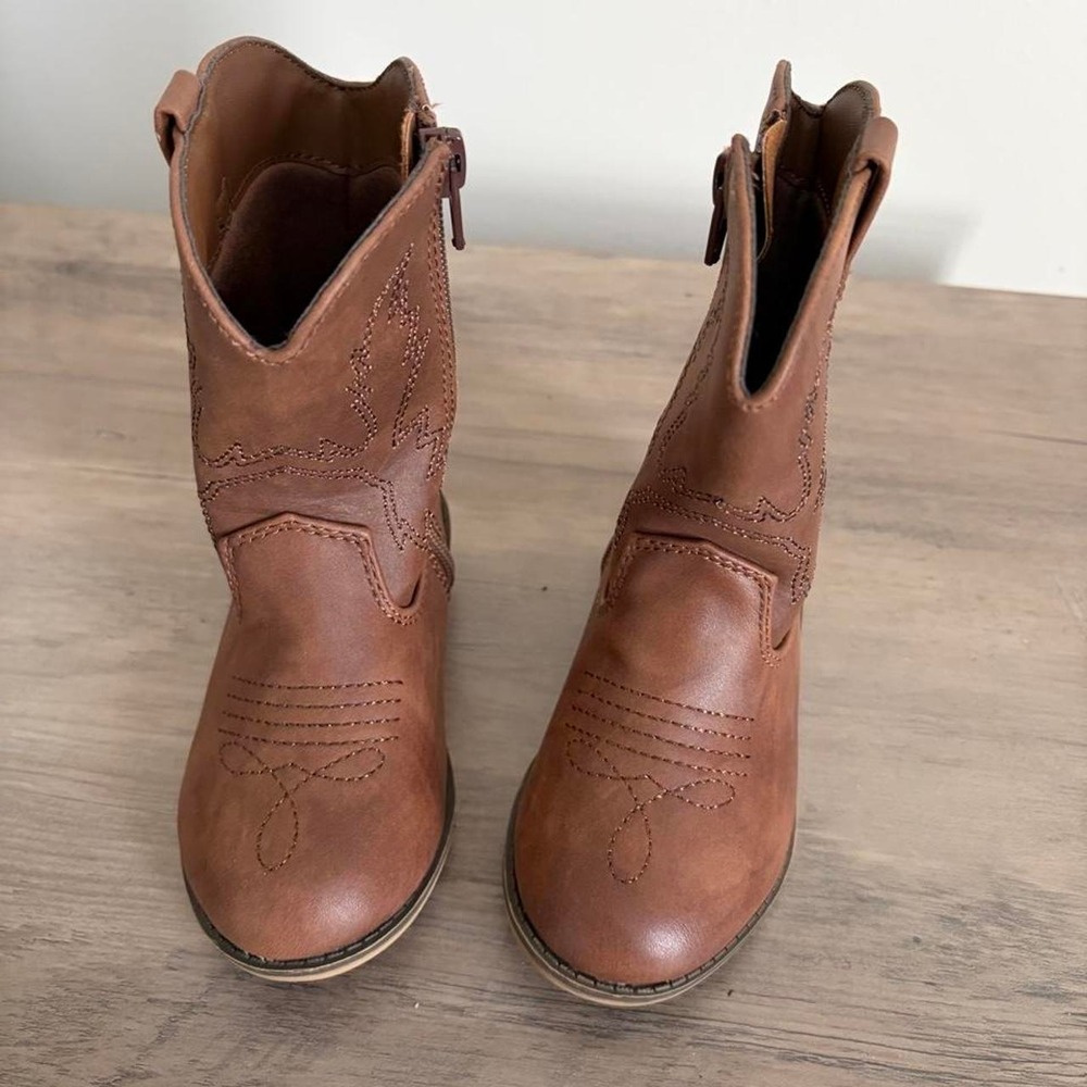 Icebirds Kids Brown Leather Western Cowboy Ankle Boots Size 7 Stitching
